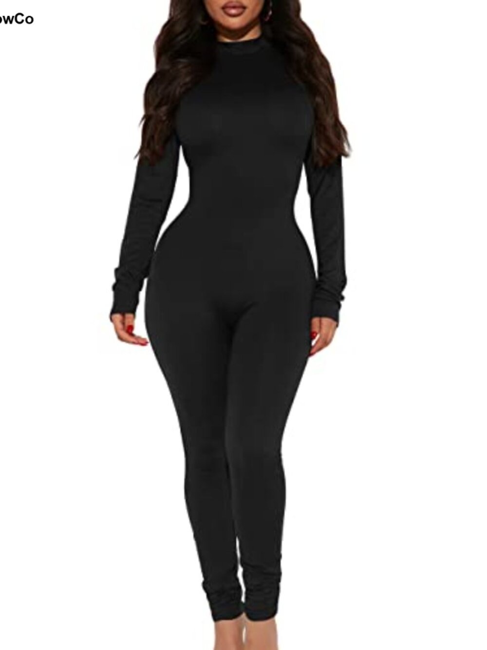 Women's Long Sleeve Bodycon Jumpsuit Mock Neck Slim Fit Catsuit